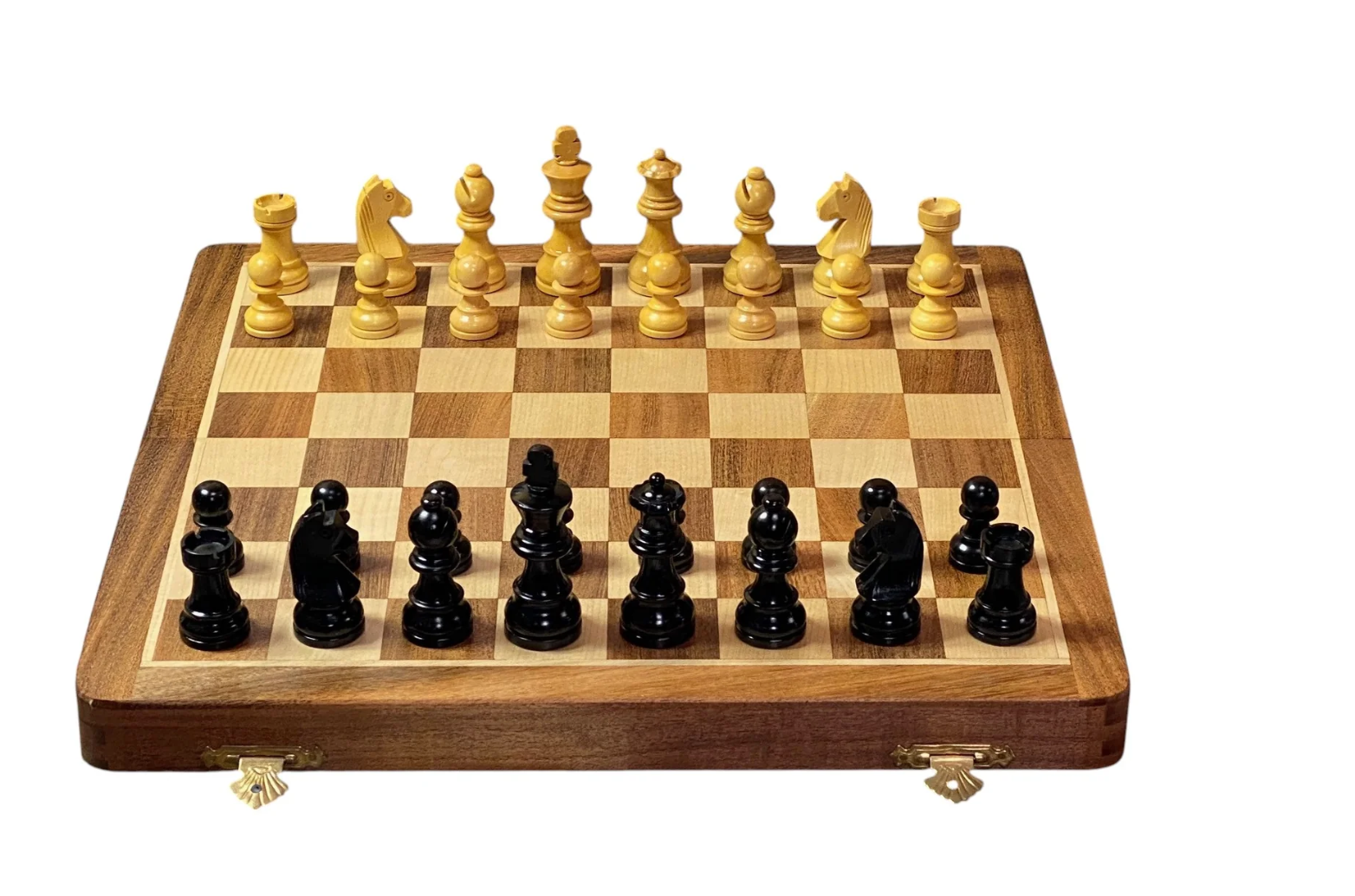 14" Folding Magnetic Black and Natural Pieces Chess Set - CHESSMAZE STORE UK