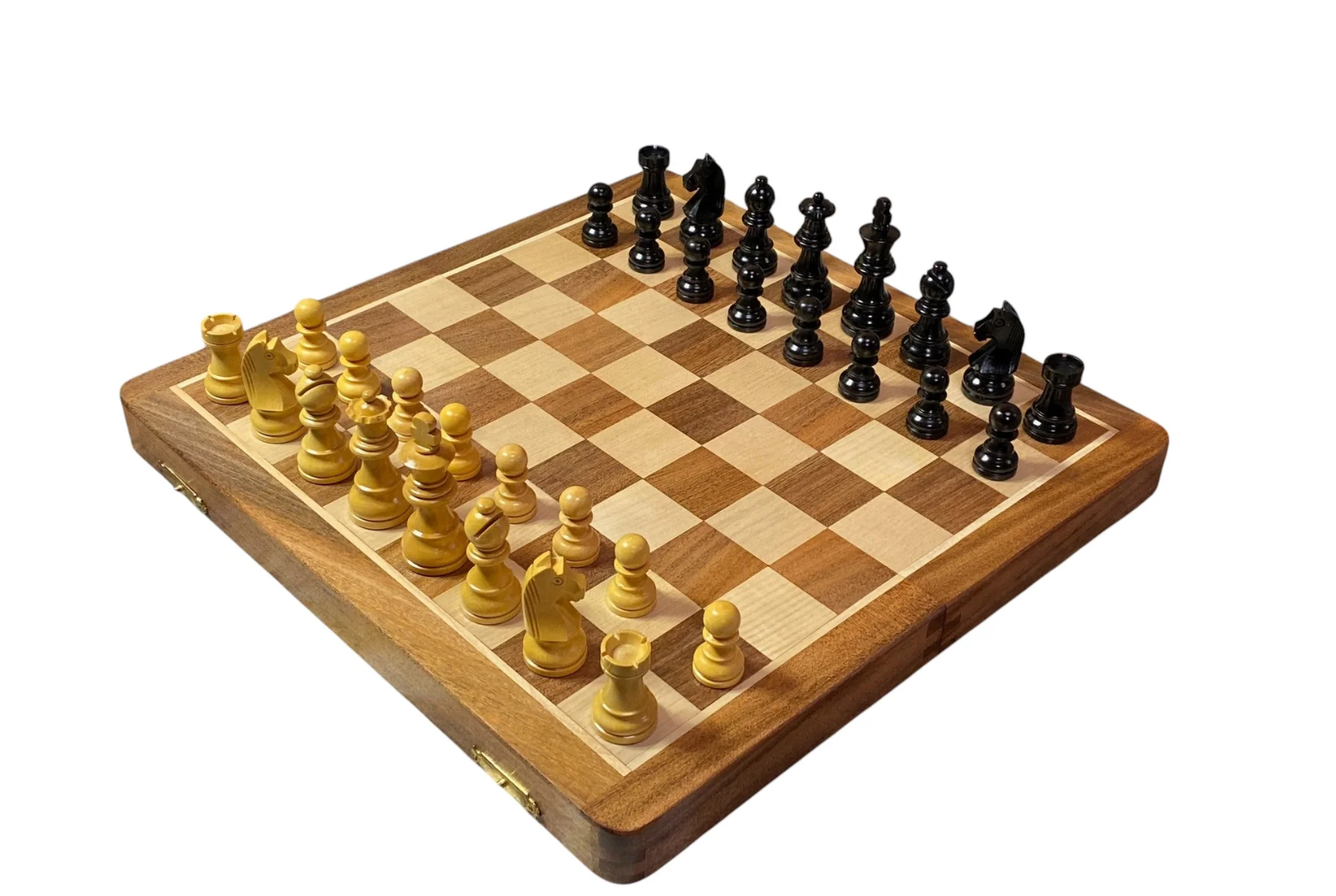 14" Folding Magnetic Black and Natural Pieces Chess Set - CHESSMAZE STORE UK