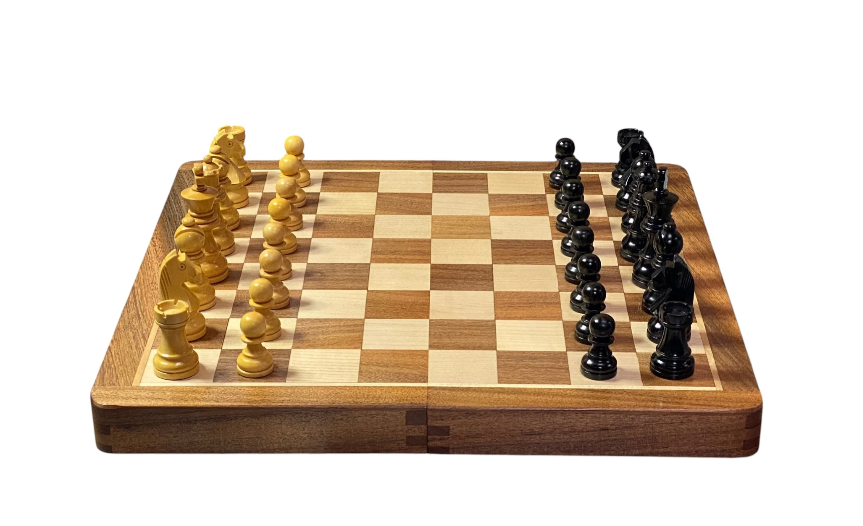 14" Folding Magnetic Black and Natural Pieces Chess Set - CHESSMAZE STORE UK