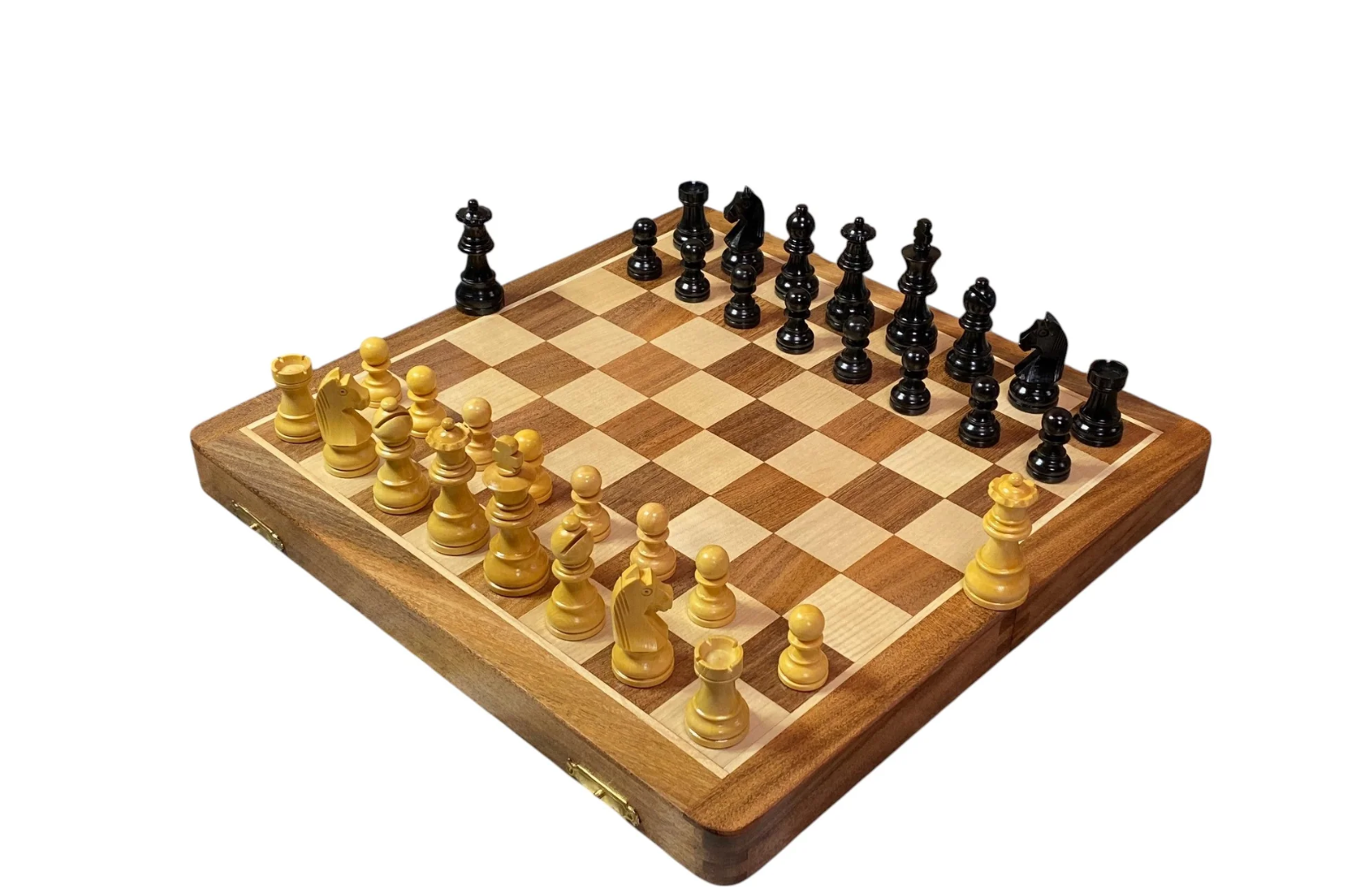 14" Folding Magnetic Black and Natural Pieces Chess Set - CHESSMAZE STORE UK