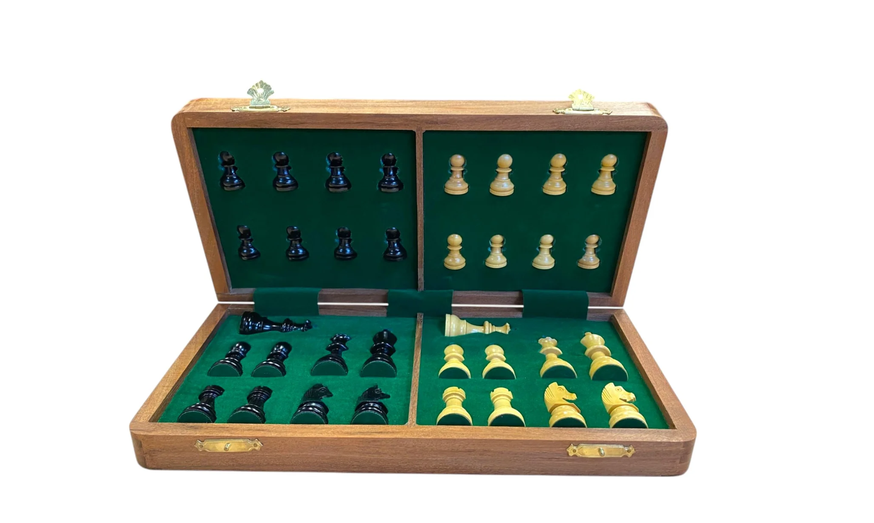 14" Folding Magnetic Black and Natural Pieces Chess Set - CHESSMAZE STORE UK