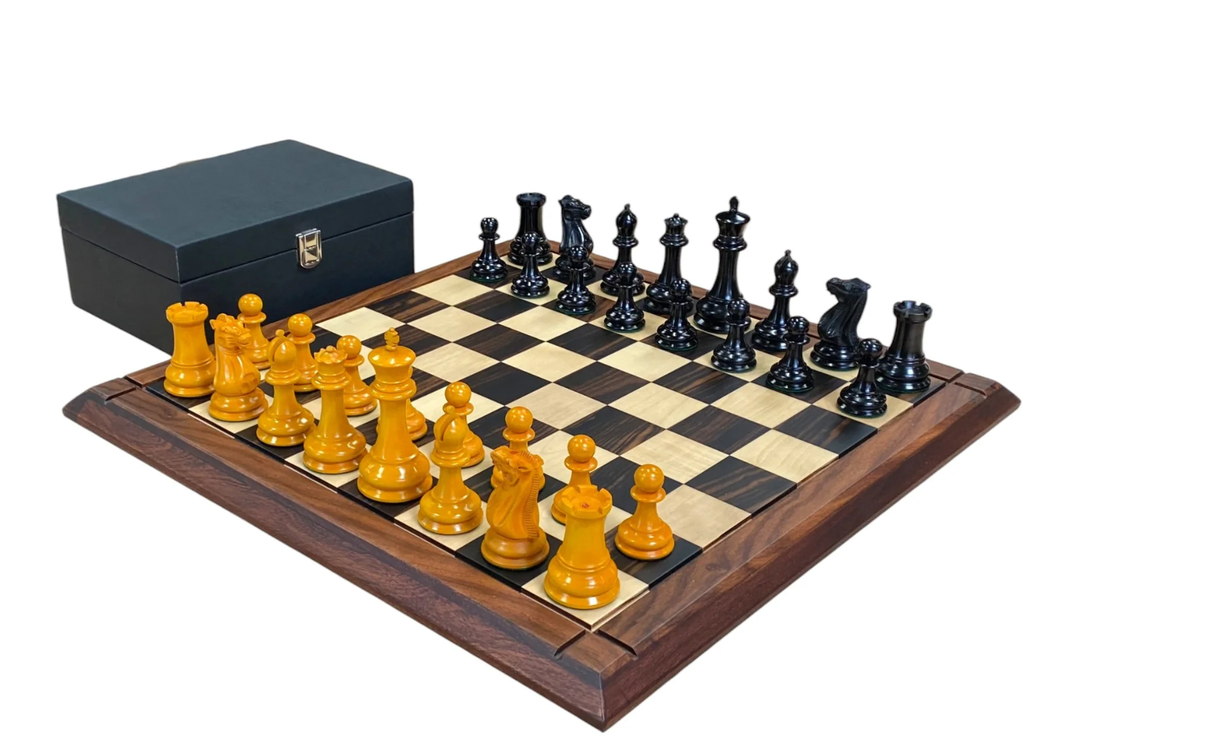 1849 Antique Ebony Staunton Chess Set with 21-Inch Ebony Golden Rosewood Board and Vinyl Box - CHESSMAZE STORE UK