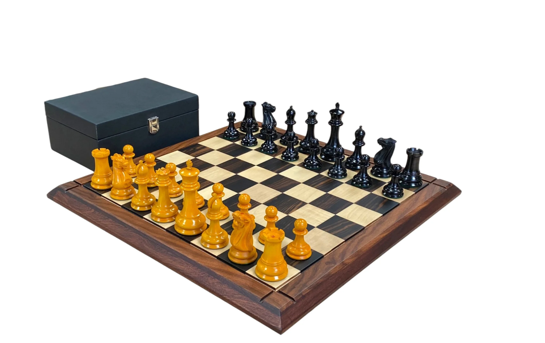 1849 Antique Ebony Staunton Chess Set with 21-Inch Ebony Golden Rosewood Board and Vinyl Box - CHESSMAZE STORE UK
