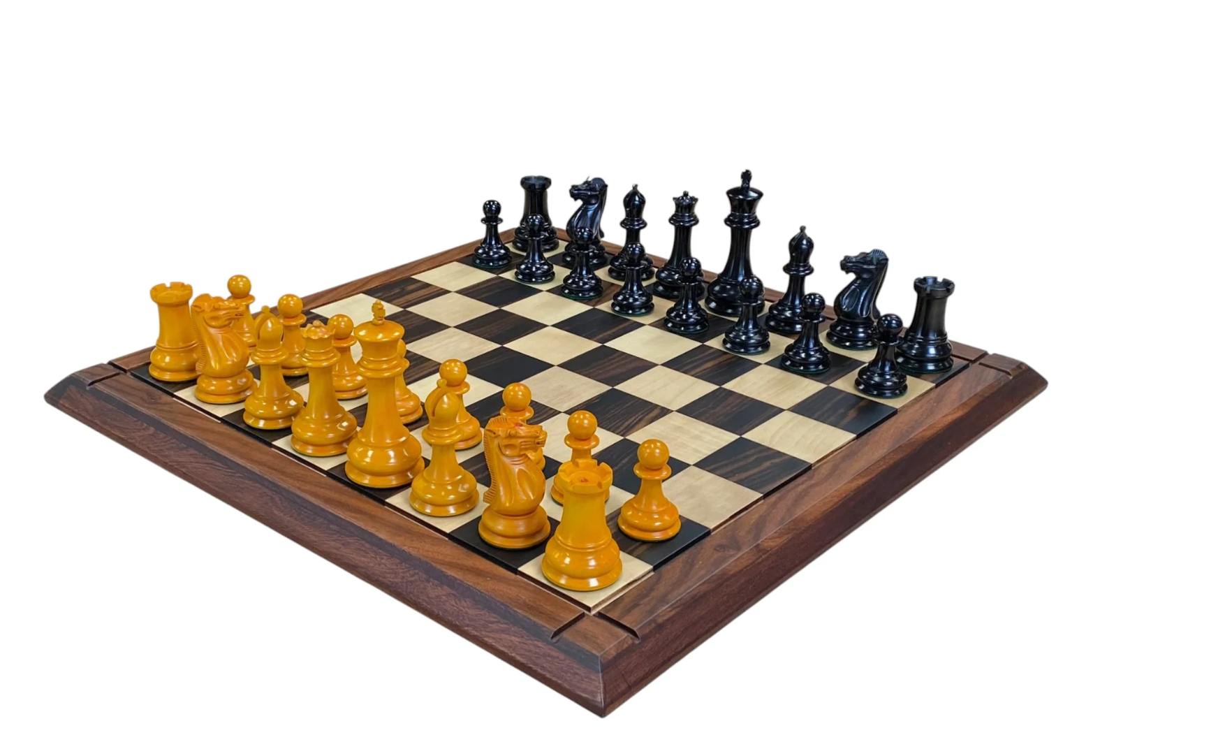 1849 Antique Ebony Staunton Chess Set with 21-Inch Ebony Golden Rosewood Board and Vinyl Box - CHESSMAZE STORE UK