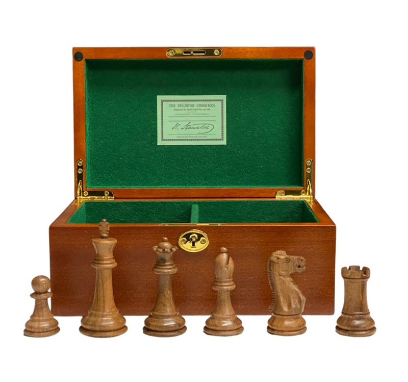 1925 Old English Acacia Chess Pieces & Mahogany Box -  CHESSMAZE STORE UK 