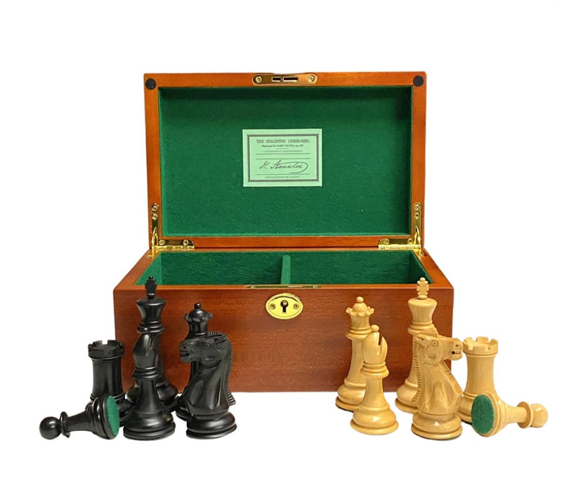 Old English 1925 Staunton Black Chess Pieces & Mahogany Box -  CHESSMAZE STORE UK 