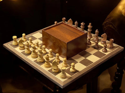 15.75" Walnut Chess Board, 3" Classic Acacia Pieces & Mahogany Box - CHESSMAZE STORE UK