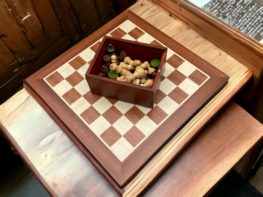 3" Acacia Classic Pieces 15.75" Mahogany Board & Slide Lid Box - CHESSMAZE STORE UK