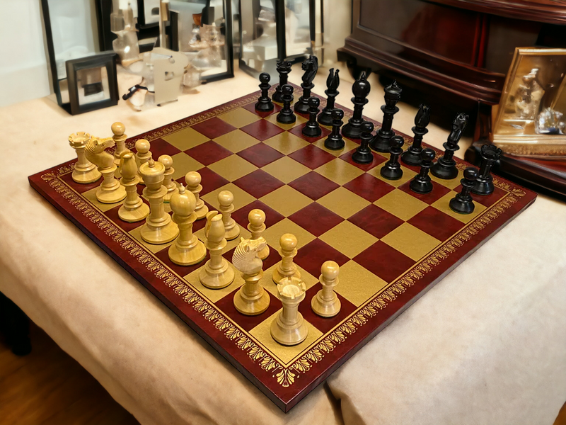 Italian Eco Leather Board with Calvert Boxwood & Black Chess Pieces -  CHESSMAZE STORE UK 