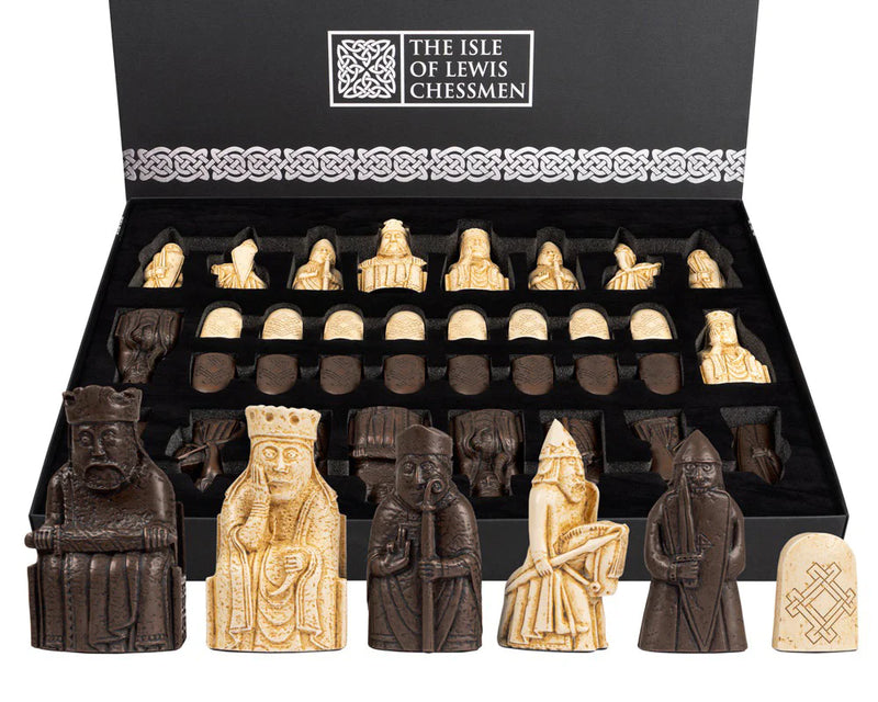 Isle of Lewis Chessmen, 19" Mahogany Chess Board -  CHESSMAZE STORE UK 