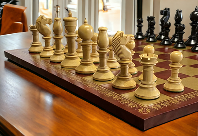 Italian Eco Leather Board with Calvert Boxwood & Black Chess Pieces -  CHESSMAZE STORE UK 