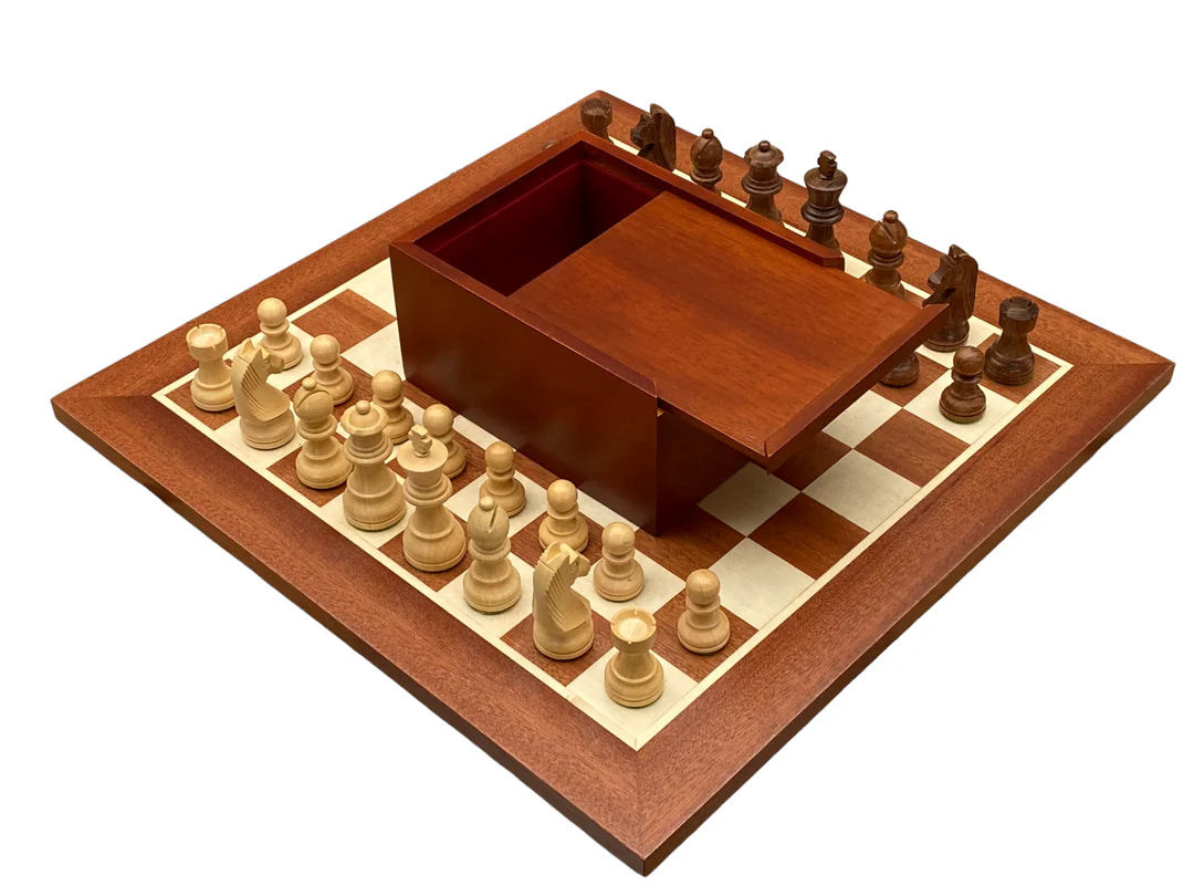 3" Acacia Classic Pieces 15.75" Mahogany Board & Slide Lid Box - CHESSMAZE STORE UK