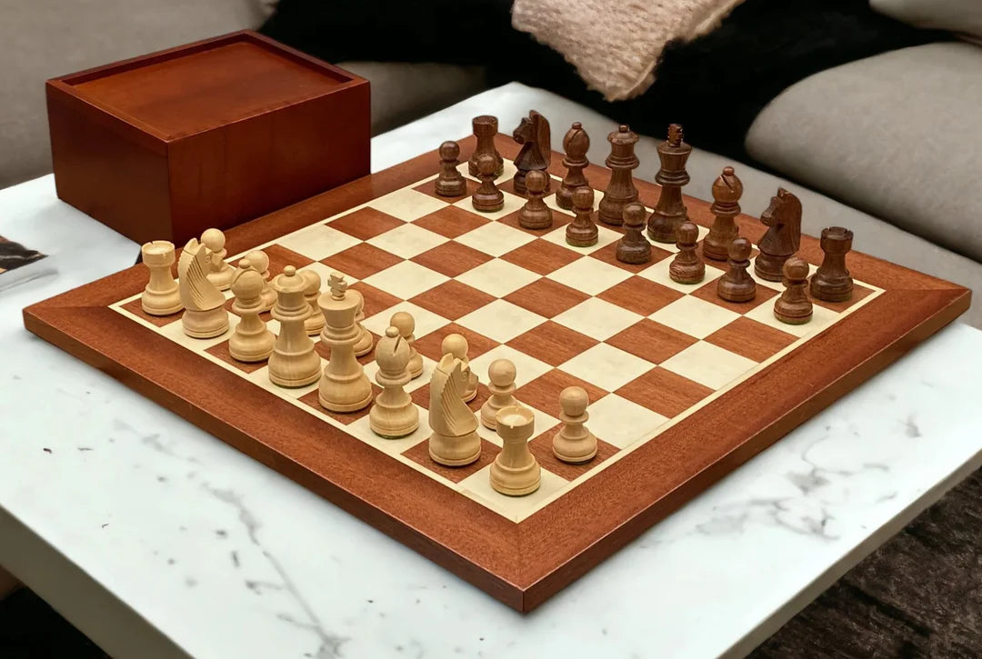 3" Acacia Classic Pieces 15.75" Mahogany Board & Slide Lid Box - CHESSMAZE STORE UK