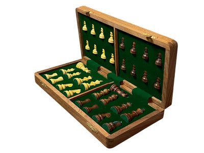 14" Hand Made Acacia Magnetic Folding Chess Set - CHESSMAZE STORE UK