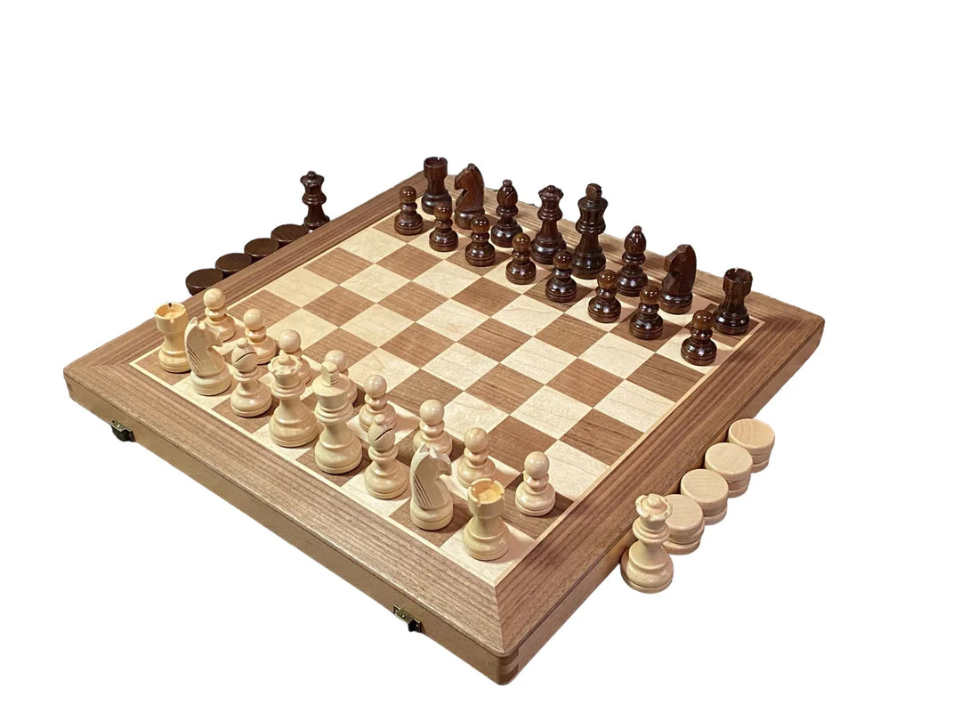 15" Walnut Folding Chess and Checkers Set -  CHESSMAZE STORE UK 