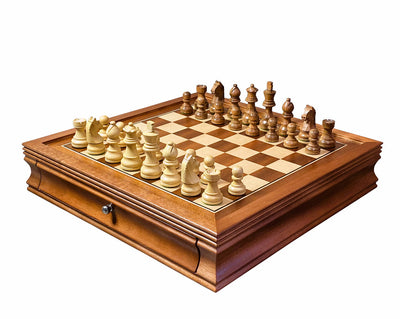 15" Mahogany Drawer Chess Set with Classic Acacia Chess Pieces -  CHESSMAZE STORE UK 