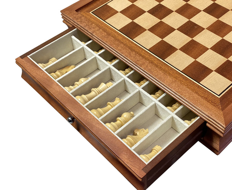 15" Mahogany Drawer Chess Set with Classic Acacia Chess Pieces -  CHESSMAZE STORE UK 