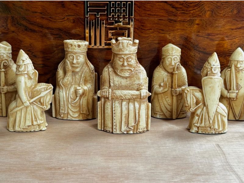 Isle of Lewis Chess Set with Deluxe Walnut Burlroot Box - CHESSMAZE STORE UK