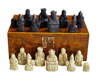 Isle of Lewis Chess Set with Deluxe Walnut Burlroot Box - CHESSMAZE STORE UK