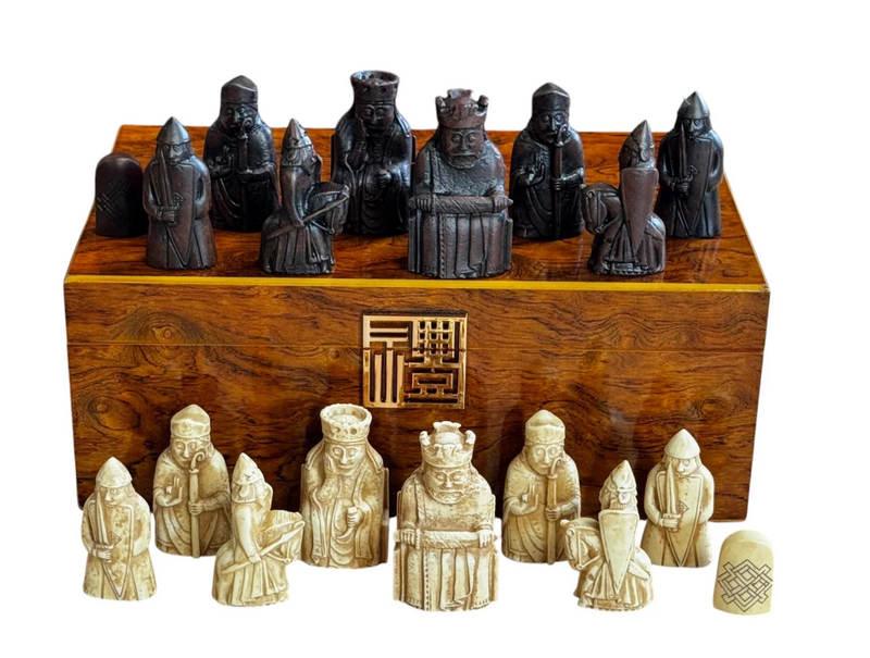 Isle of Lewis Chess Set with Deluxe Walnut Burlroot Box - CHESSMAZE STORE UK