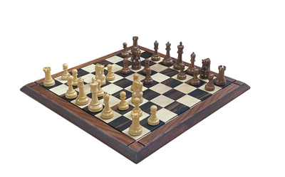 Leningrad Acacia Chess Pieces with Deluxe Ebony Rosewood Chessboard & Vinyl Box - CHESSMAZE STORE UK