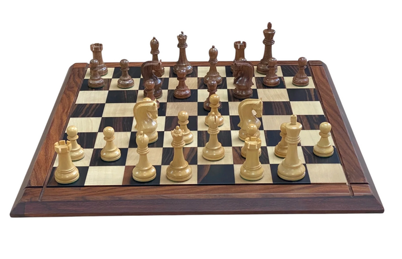 Leningrad Acacia Chess Pieces with Deluxe Ebony Rosewood Chessboard & Vinyl Box - CHESSMAZE STORE UK