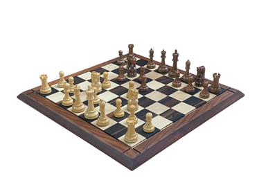 Leningrad Acacia Chess Pieces with Deluxe Ebony Rosewood Chessboard & Vinyl Box - CHESSMAZE STORE UK