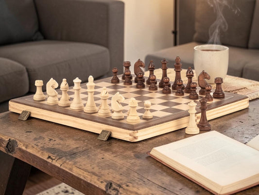 15 Inch Solid Walnut Maple Folding Magnetic Chess Set - CHESSMAZE STORE UK