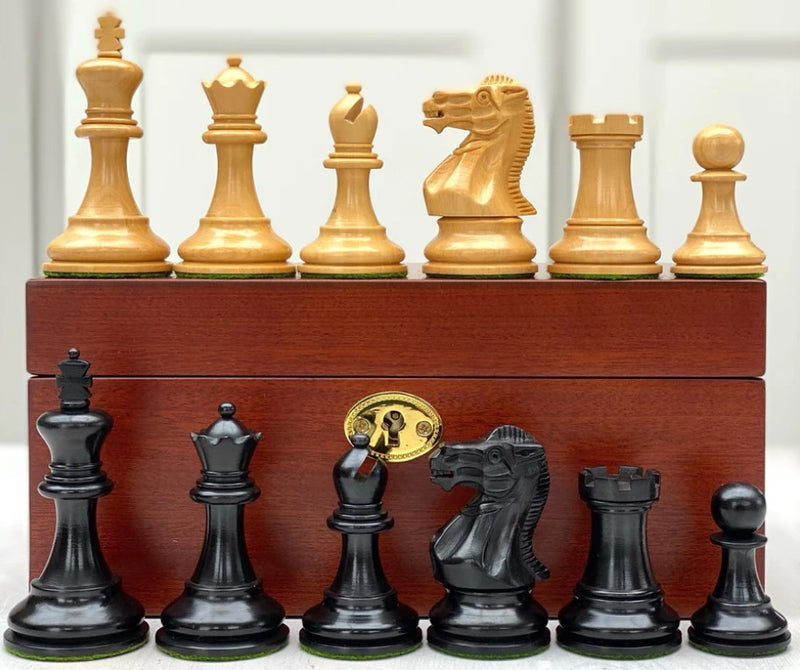 Black Staunton Elite Chess Pieces & Mahogany Box -  CHESSMAZE STORE UK 