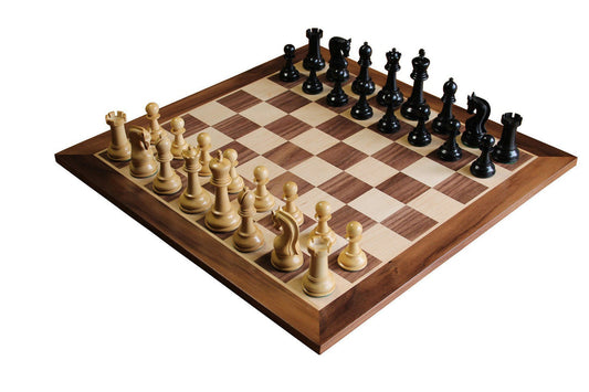 Leningrad Ebonised Chess Pieces & 17" Walnut Chess Board with Vinyl box - CHESSMAZE STORE UK