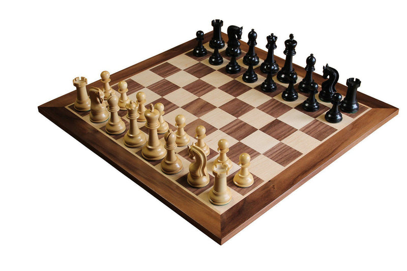 Leningrad Ebonised Chess Pieces & 19" Walnut Chess Board with Vinyl box -  CHESSMAZE STORE UK 