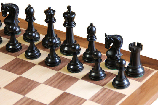 Leningrad Ebonised Chess Pieces & 17" Walnut Chess Board with Vinyl box - CHESSMAZE STORE UK