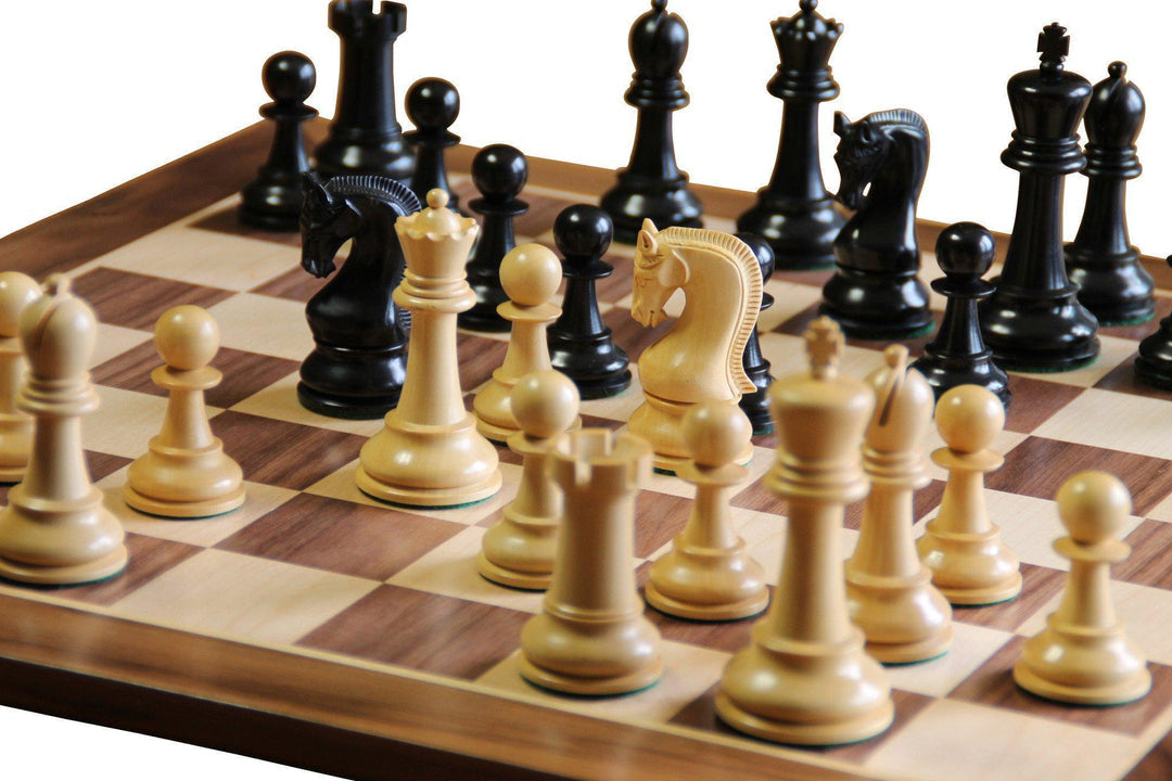 Leningrad Ebonised Chess Pieces & 17" Walnut Chess Board with Vinyl box - CHESSMAZE STORE UK