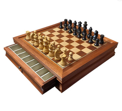 15" Mahogany Drawer Chess Set with Classic Black Chess Pieces -  CHESSMAZE STORE UK 