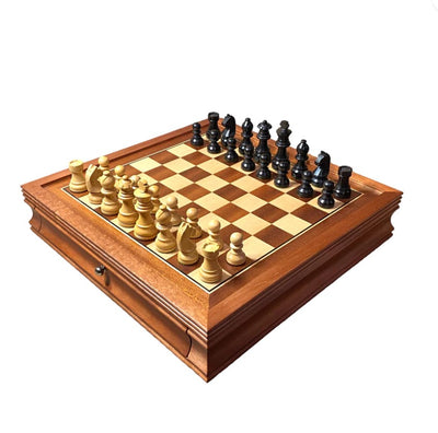 15" Mahogany Drawer Chess Set with Classic Black Chess Pieces -  CHESSMAZE STORE UK 