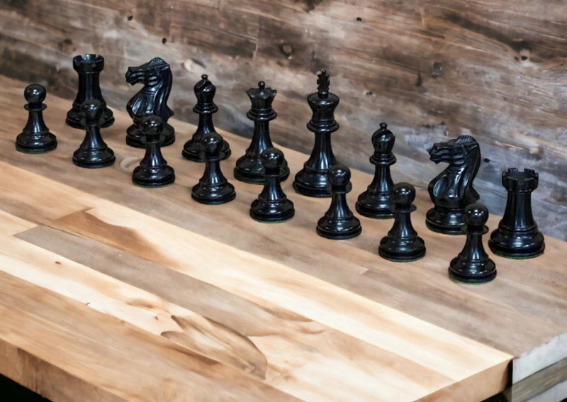Elite Players Ebonised Chessmen, 19" Walnut Chessboard & Mahogany Box - CHESSMAZE STORE UK