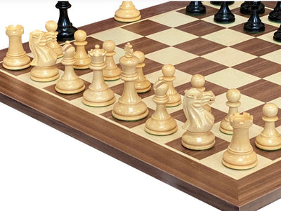 Elite Players Ebonised Chessmen, 19" Walnut Chessboard & Mahogany Box - CHESSMAZE STORE UK