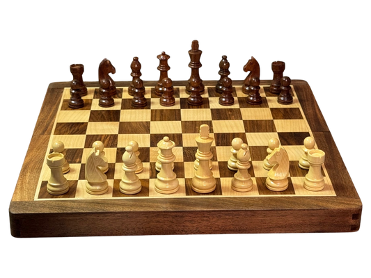 14" Folding Economy Magnetic Acacia and Natural Pieces Chess Set - CHESSMAZE STORE UK