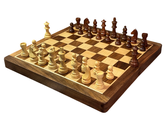 14" Folding Economy Magnetic Acacia and Natural Pieces Chess Set - CHESSMAZE STORE UK