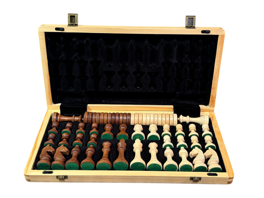 15 Inch Solid Walnut Maple Folding Magnetic Chess Set - CHESSMAZE STORE UK