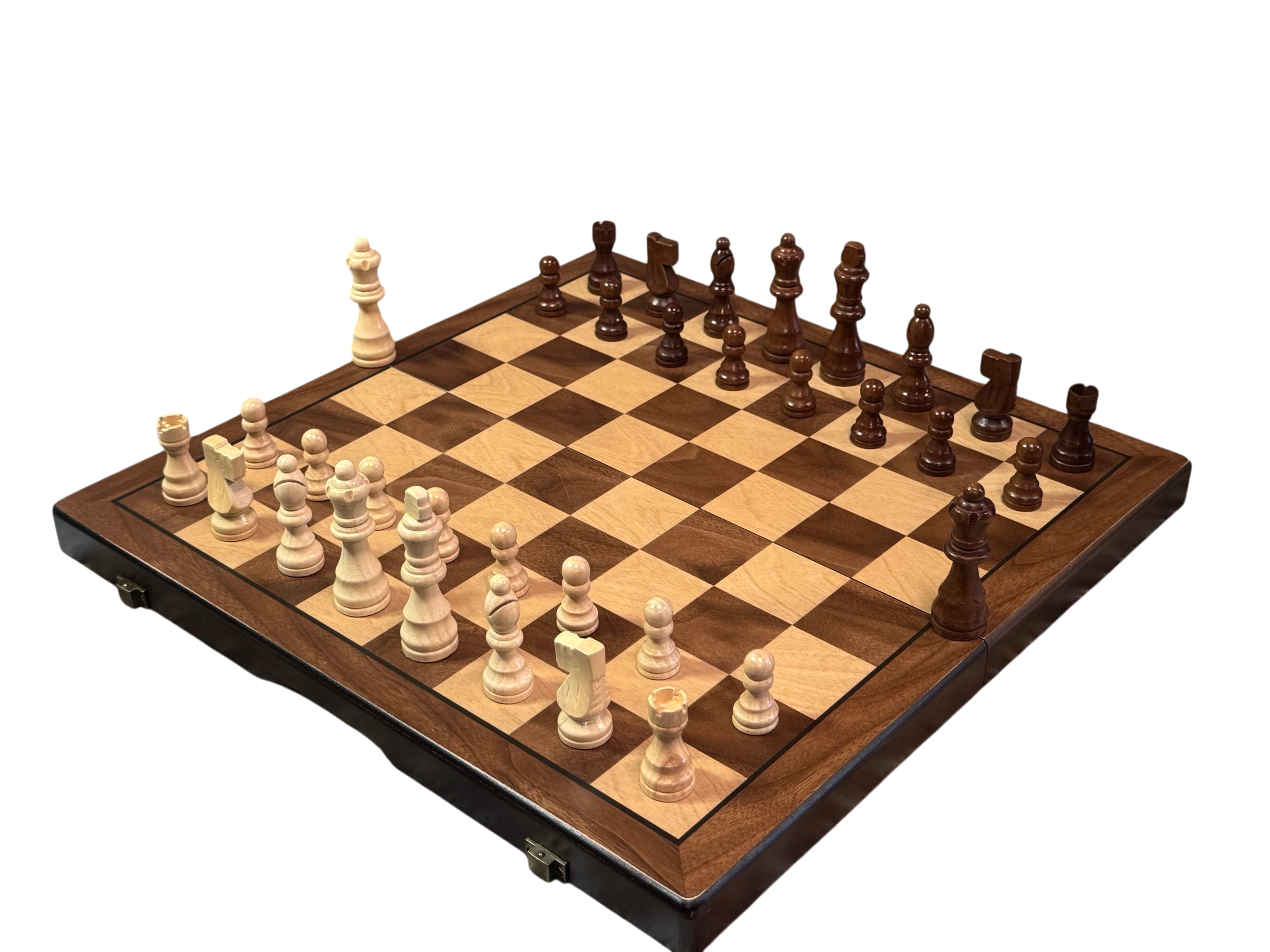 15" Magnetic Walnut and Maple Folding Chess Set - B STOCK - CHESSMAZE STORE UK