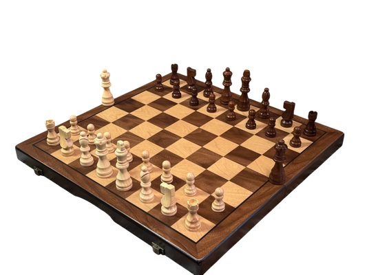 15" Magnetic Walnut and Maple Folding Chess Set - B STOCK - CHESSMAZE STORE UK