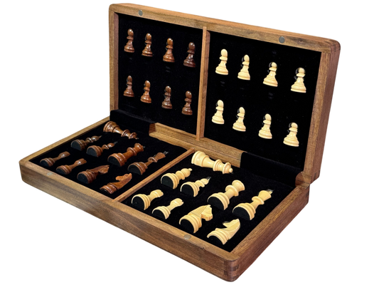 14" Folding Magnetic Acacia and Natural Pieces Chess Set - CHESSMAZE STORE UK