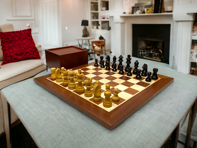 3" Classic Ebonized Chess Pieces 15.75" Mahogany Board & Box