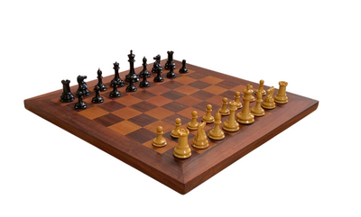 Leuchars Cooke 1849 Reproduction Chess Set with Antiqued 21-Inch Chessboard - Slide Lid Box - CHESSMAZE STORE UK