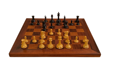 Leuchars Cooke 1849 Reproduction Chess Set with Antiqued 21-Inch Chessboard - Slide Lid Box - CHESSMAZE STORE UK
