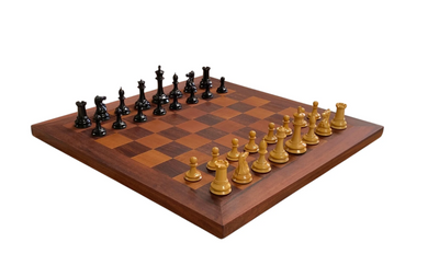 Leuchars Cooke 1849 Reproduction Chess Set with Antiqued 21-Inch Chessboard - Slide Lid Box - CHESSMAZE STORE UK