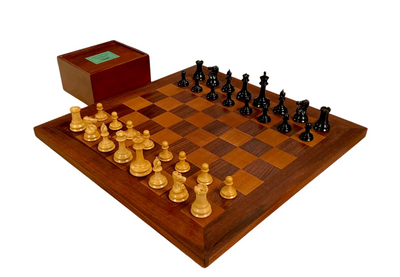 Leuchars Cooke 1849 Reproduction Chess Set with Antiqued 21-Inch Chessboard - Slide Lid Box - CHESSMAZE STORE UK