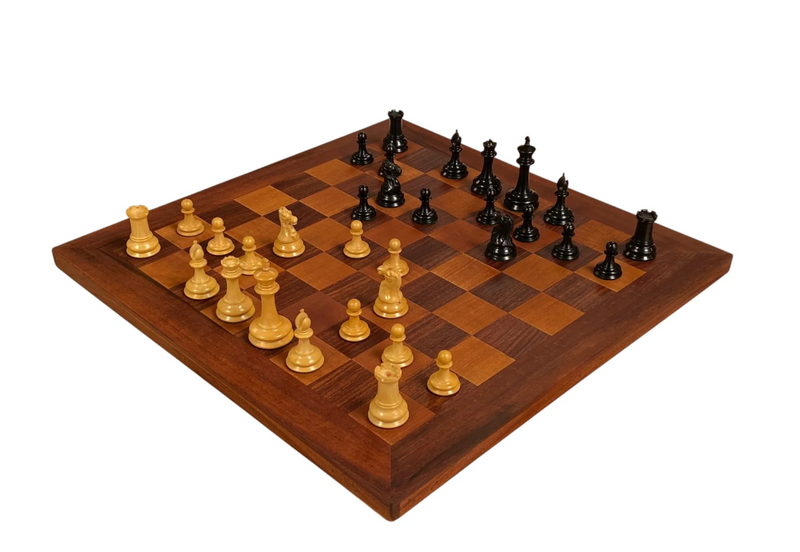 Leuchars Cooke 1849 Reproduction Chess Set with Antiqued 21-Inch Chessboard - Slide Lid Box - CHESSMAZE STORE UK