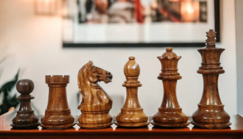 3.25" Queens Gambit Supreme Fierce Knight Acacia Chess Pieces - CHESSMAZE STORE UK